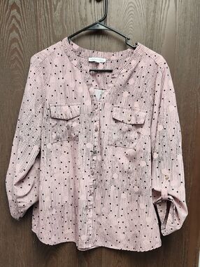 Notations Pink and Black Polka Dot Button-Front Blouse